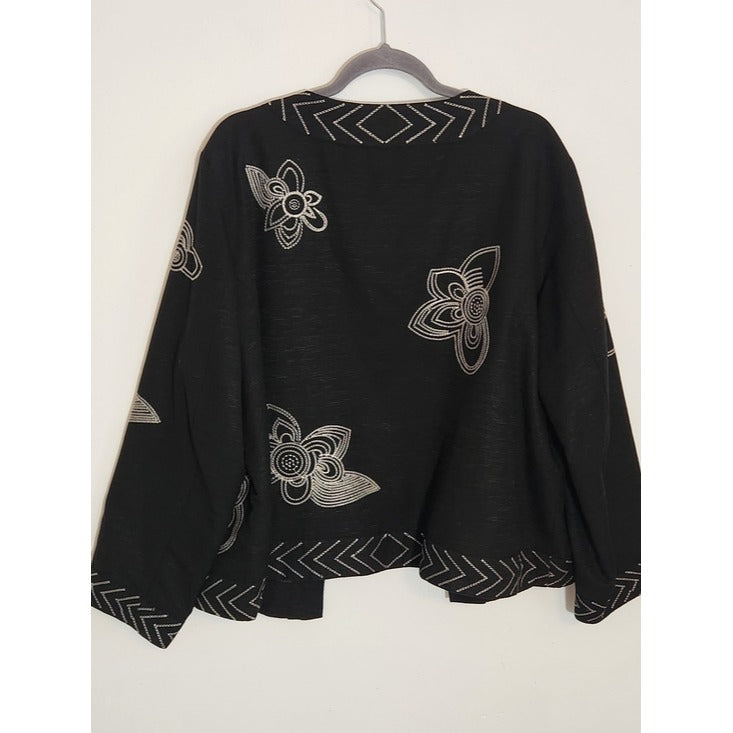 Carole Little Black and Cream Embroidered Open Cardigan Jacket Size 2X