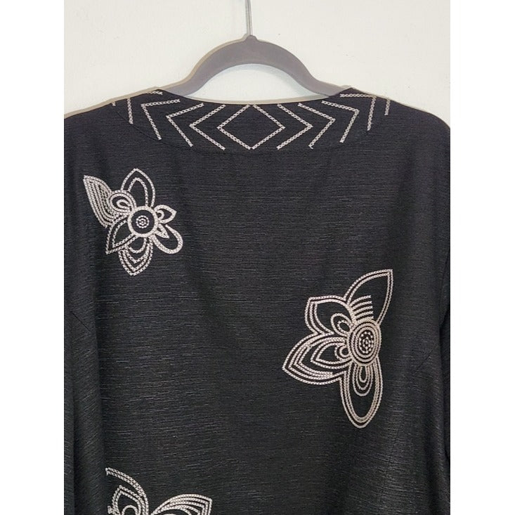 Carole Little Black and Cream Embroidered Open Cardigan Jacket Size 2X