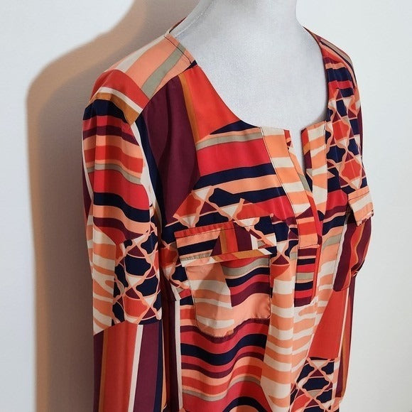 Style & Co. Colorful Geometric Blouse Size Medium Orange Print Top