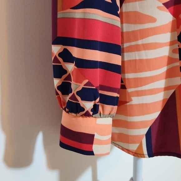 Style & Co. Colorful Geometric Blouse Size Medium Orange Print Top