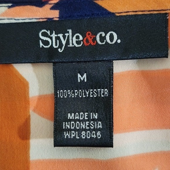 Style & Co. Colorful Geometric Blouse Size Medium Orange Print Top
