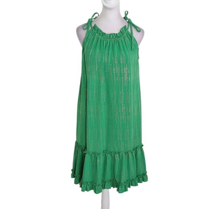Signature by Robbie Bee Sleeveless Green and Gold Ruffle Mini Dress Size Small