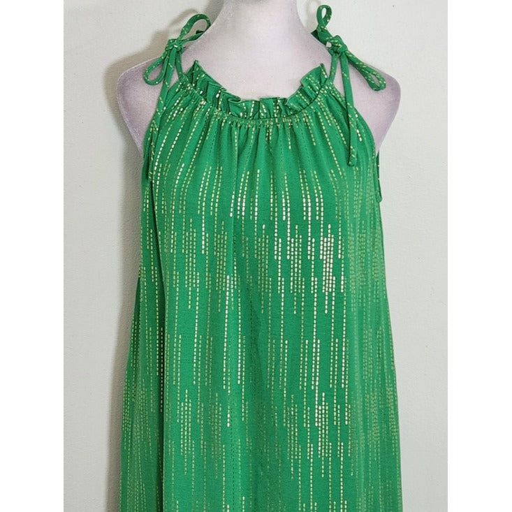 Signature by Robbie Bee Sleeveless Green and Gold Ruffle Mini Dress Size Small