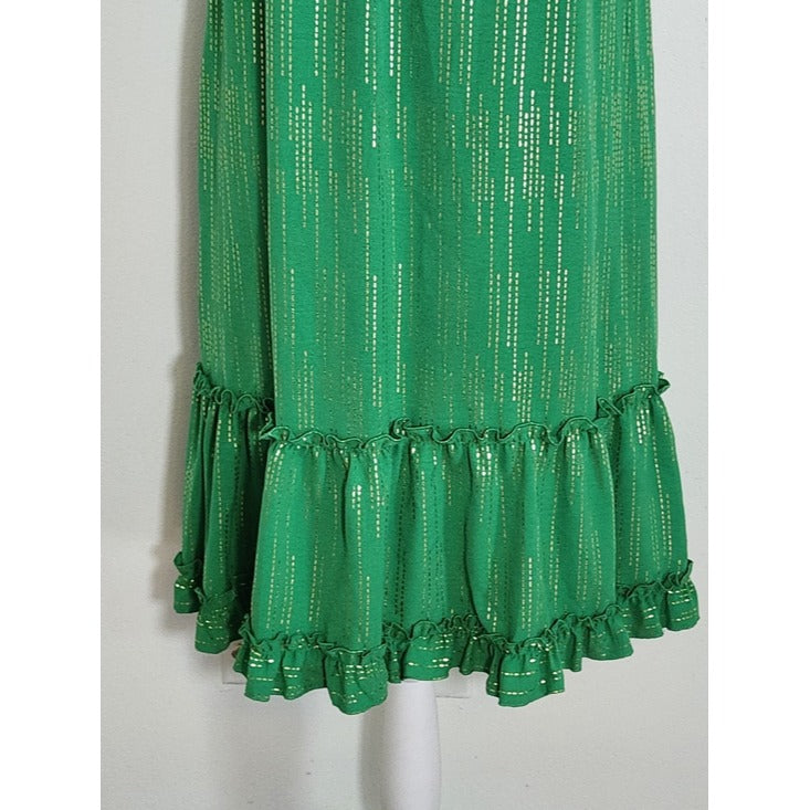 Signature by Robbie Bee Sleeveless Green and Gold Ruffle Mini Dress Size Small