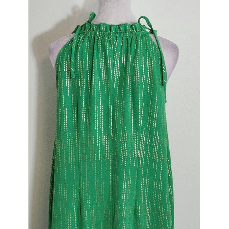 Signature by Robbie Bee Sleeveless Green and Gold Ruffle Mini Dress Size Small