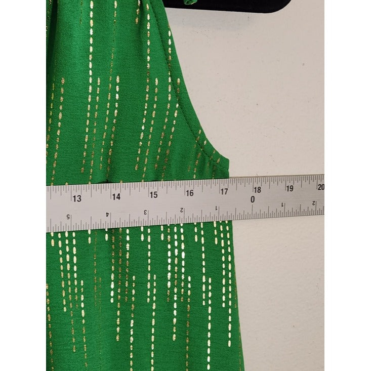 Signature by Robbie Bee Sleeveless Green and Gold Ruffle Mini Dress Size Small