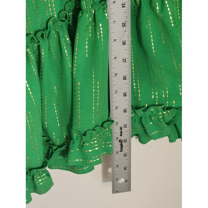 Signature by Robbie Bee Sleeveless Green and Gold Ruffle Mini Dress Size Small