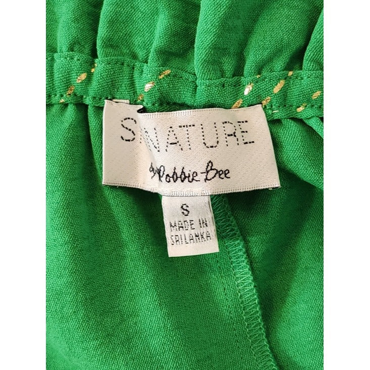 Signature by Robbie Bee Sleeveless Green and Gold Ruffle Mini Dress Size Small
