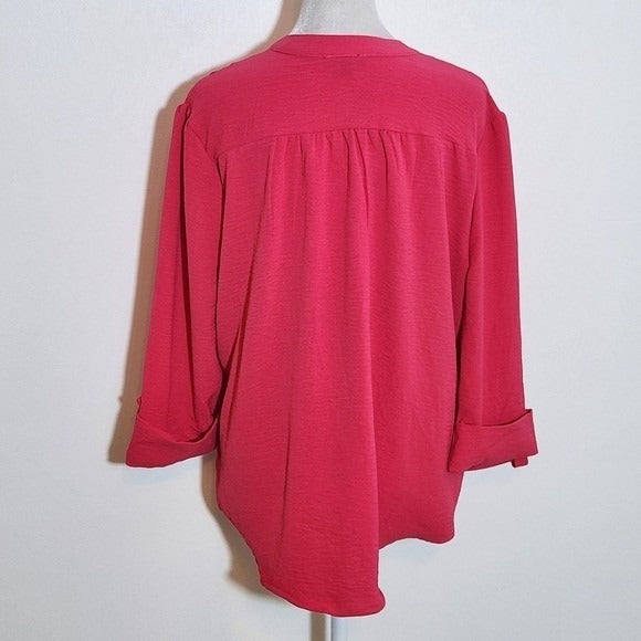 Ava & Grace Hot Pink Blouse Size Medium Pink Half-Button Top
