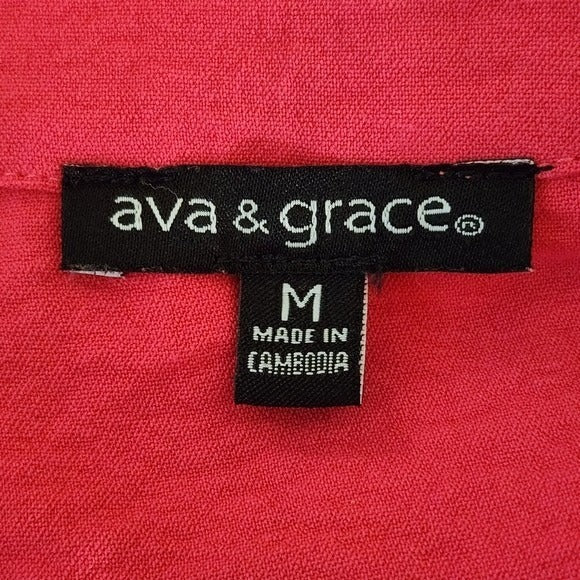 Ava & Grace Hot Pink Blouse Size Medium Pink Half-Button Top