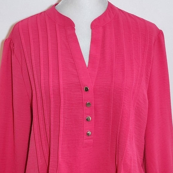 Ava & Grace Hot Pink Blouse Size Medium Pink Half-Button Top