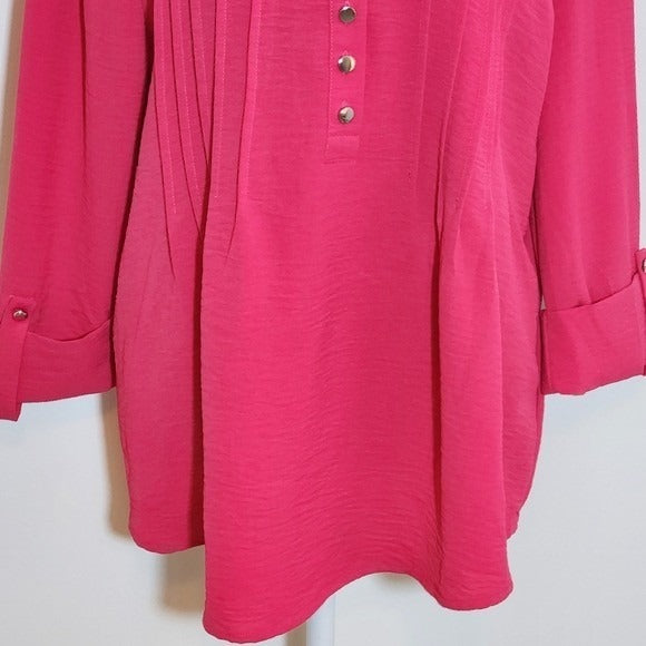 Ava & Grace Hot Pink Blouse Size Medium Pink Half-Button Top