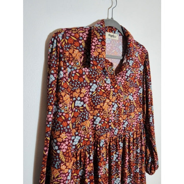 Haptics Womens Burgundy Floral Maxi Dress Size Medium