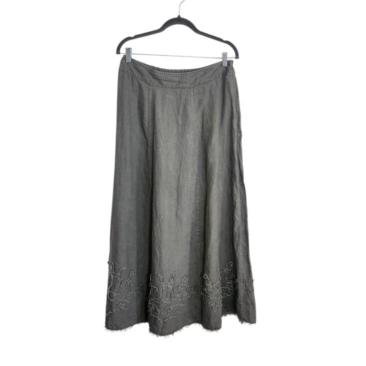 Soft Surroundings Gray Linen Maxi Skirt with Applique and Raw Edge Size Medium