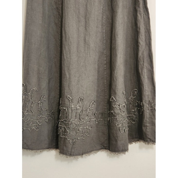 Soft Surroundings Gray Linen Maxi Skirt with Applique and Raw Edge Size Medium
