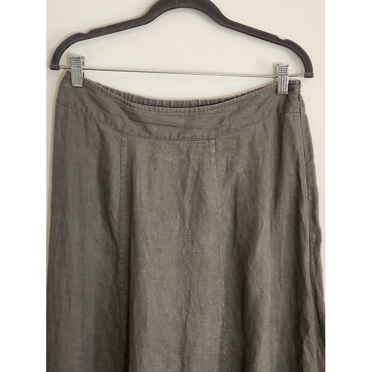 Soft Surroundings Gray Linen Maxi Skirt with Applique and Raw Edge Size Medium