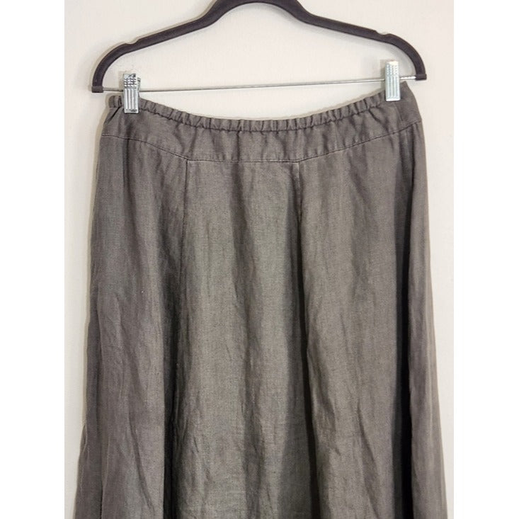 Soft Surroundings Gray Linen Maxi Skirt with Applique and Raw Edge Size Medium
