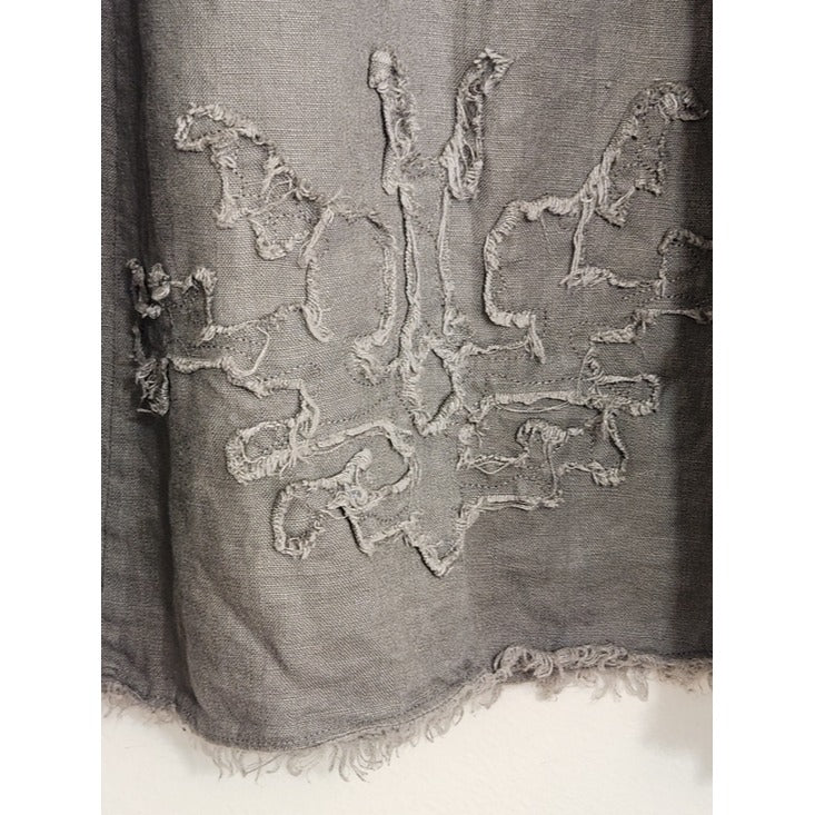 Soft Surroundings Gray Linen Maxi Skirt with Applique and Raw Edge Size Medium
