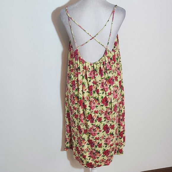 Calvin Klein Yellow and Pink Floral Mini Dress Size 12
