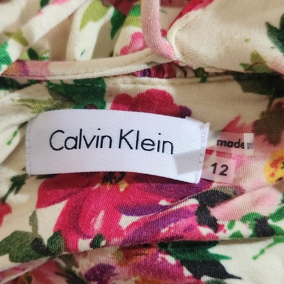 Calvin Klein Yellow and Pink Floral Mini Dress Size 12