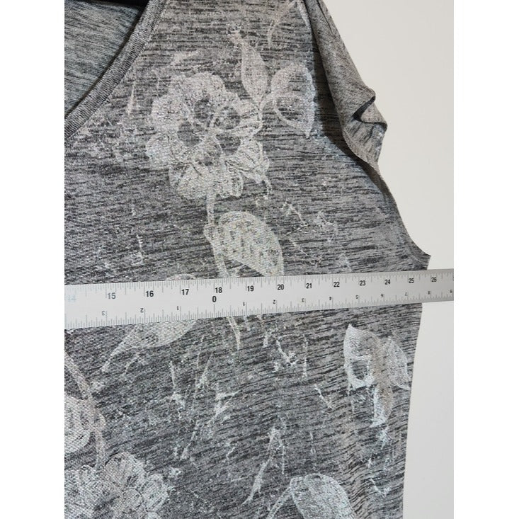 White House Black Market Gray and Metallic Silver Floral Top Size Medium