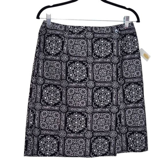 Talbots Black and White Bandana Print Mini Wrap Skirt Size 10 Wrap Skirt, New