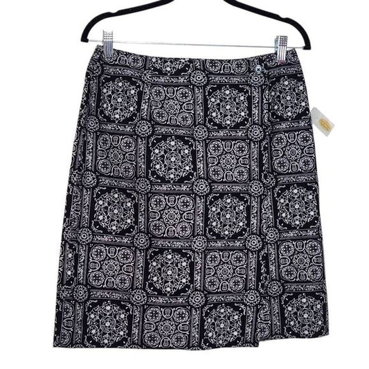 Talbots Black and White Bandana Print Mini Wrap Skirt Size 10 Wrap Skirt, New