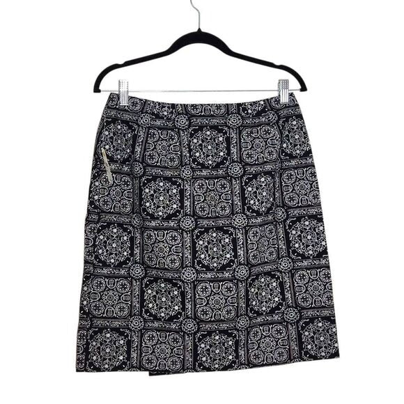 Talbots Black and White Bandana Print Mini Wrap Skirt Size 10 Wrap Skirt, New