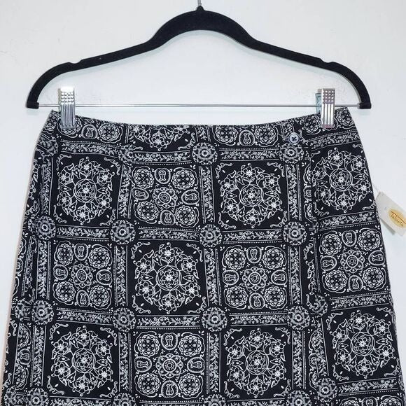 Talbots Black and White Bandana Print Mini Wrap Skirt Size 10 Wrap Skirt, New