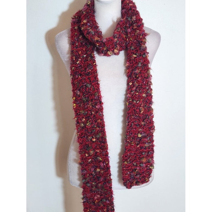 Handmade Burgundy Red Chunky Knit Scarf 83 Inch
