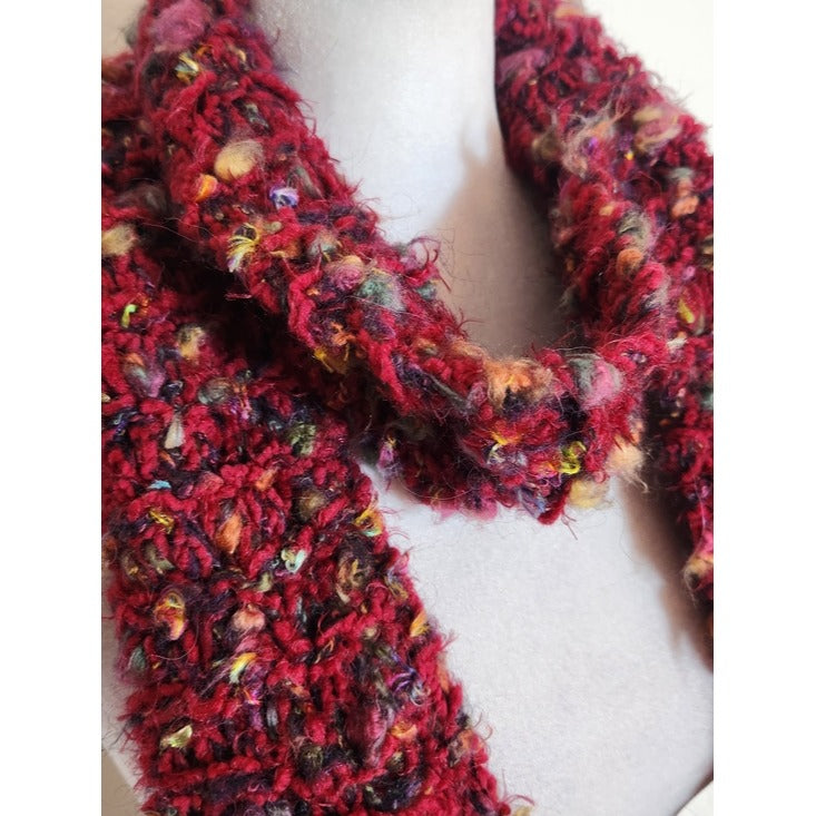 Handmade Burgundy Red Chunky Knit Scarf 83 Inch