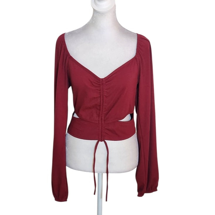 Forever 21 Burgundy Ribbed Knit Cropped Top Size XL NWT