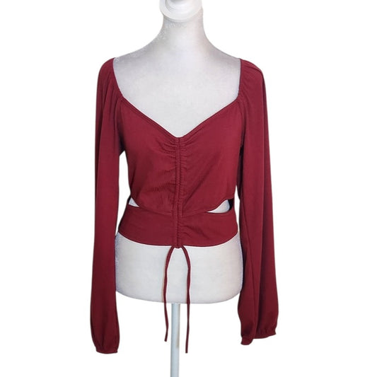 Forever 21 Burgundy Ribbed Knit Cropped Top Size XL NWT
