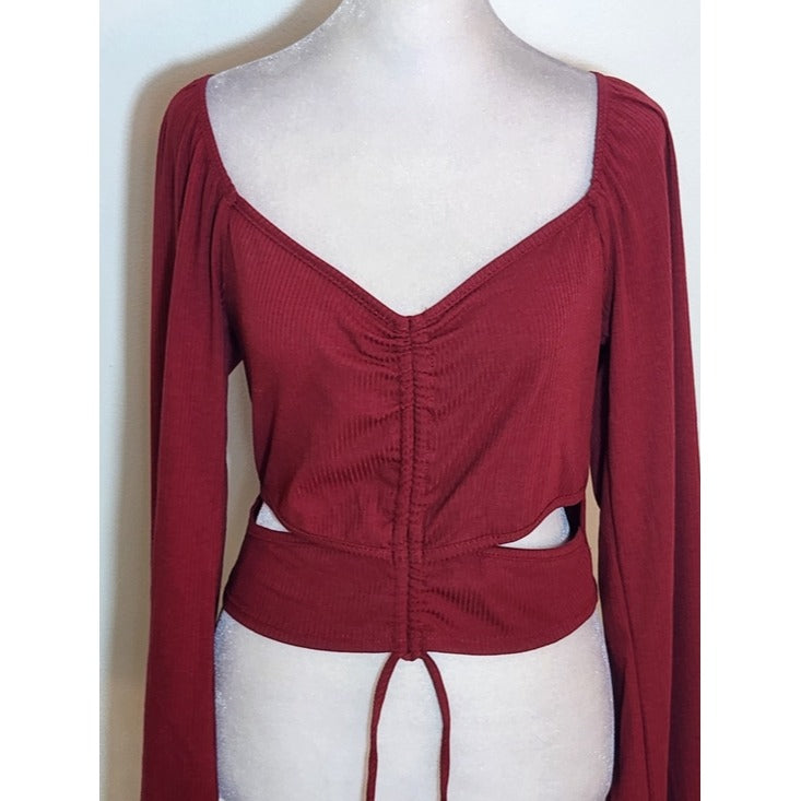 Forever 21 Burgundy Ribbed Knit Cropped Top Size XL NWT