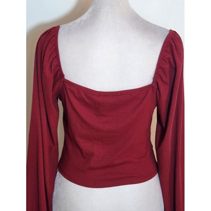 Forever 21 Burgundy Ribbed Knit Cropped Top Size XL NWT