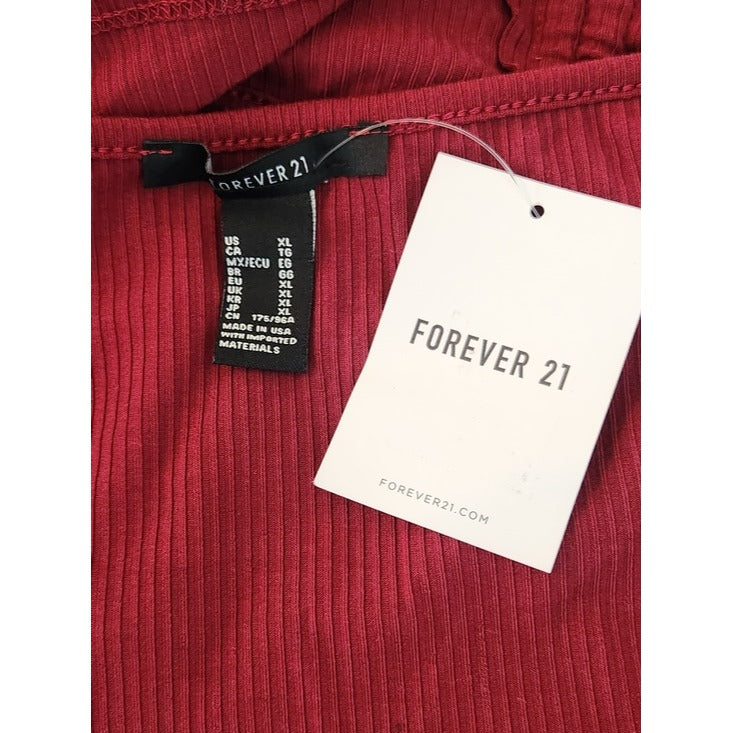 Forever 21 Burgundy Ribbed Knit Cropped Top Size XL NWT