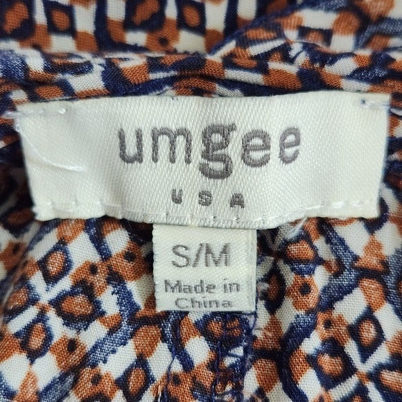 Umgee Brown and Navy Print V-Neck Poncho Top Size Small/Medium Oversized Poncho