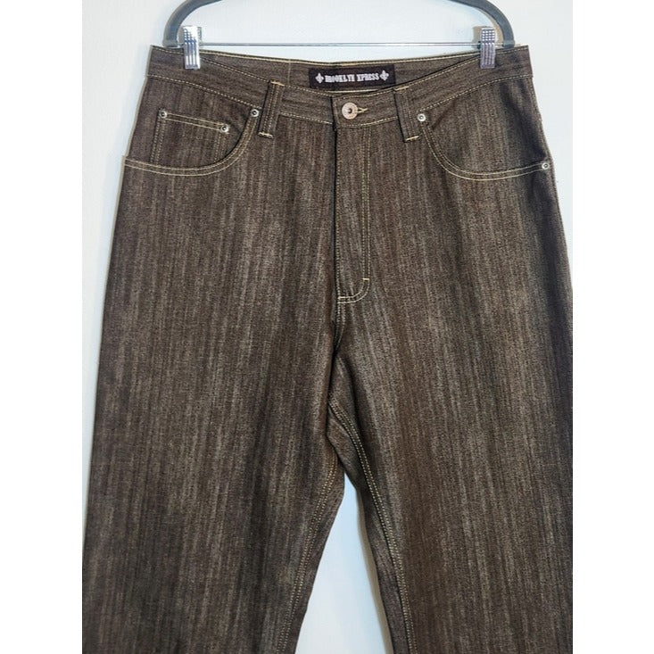 Brooklyn Xpress Brown Textured Relaxed Fit Denim Jeans Size 36 x 34