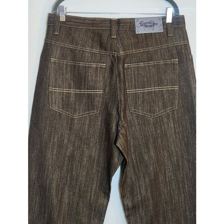 Brooklyn Xpress Brown Textured Relaxed Fit Denim Jeans Size 36 x 34