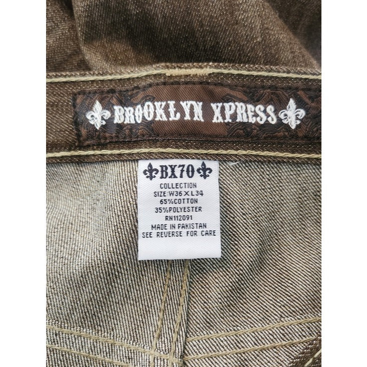 Brooklyn Xpress Brown Textured Relaxed Fit Denim Jeans Size 36 x 34