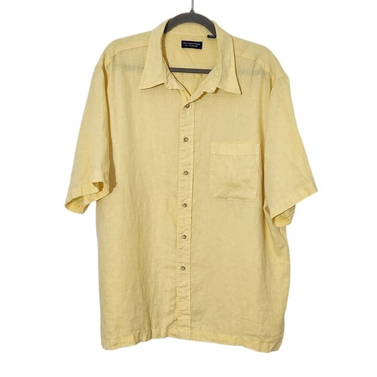Roundtree & Yorke Men's Yellow Short Sleeve Linen Shirt Sz XL Button Down Shirt