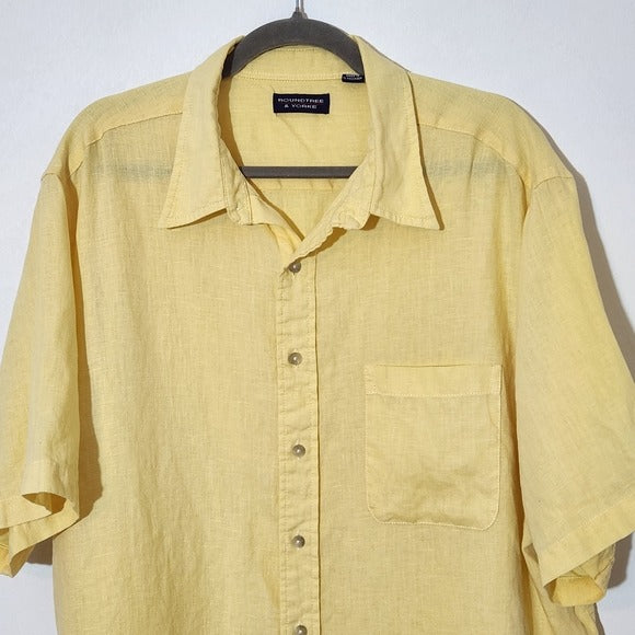 Roundtree & Yorke Men's Yellow Short Sleeve Linen Shirt Sz XL Button Down Shirt