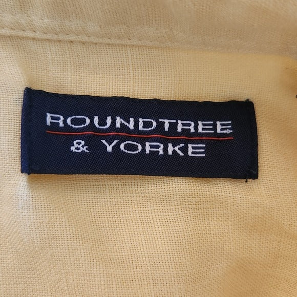 Roundtree & Yorke Men's Yellow Short Sleeve Linen Shirt Sz XL Button Down Shirt