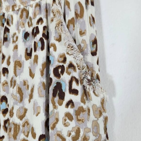 Olivaceous Cream Leopard Print Cropped Joggers with Raw Edge Accents Size Small