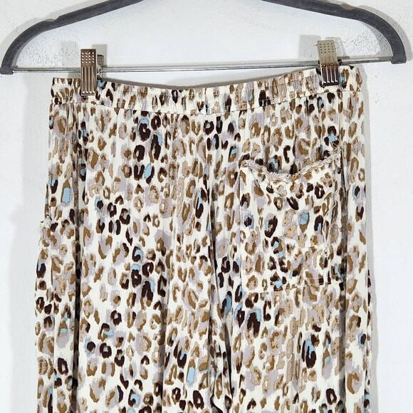 Olivaceous Cream Leopard Print Cropped Joggers with Raw Edge Accents Size Small