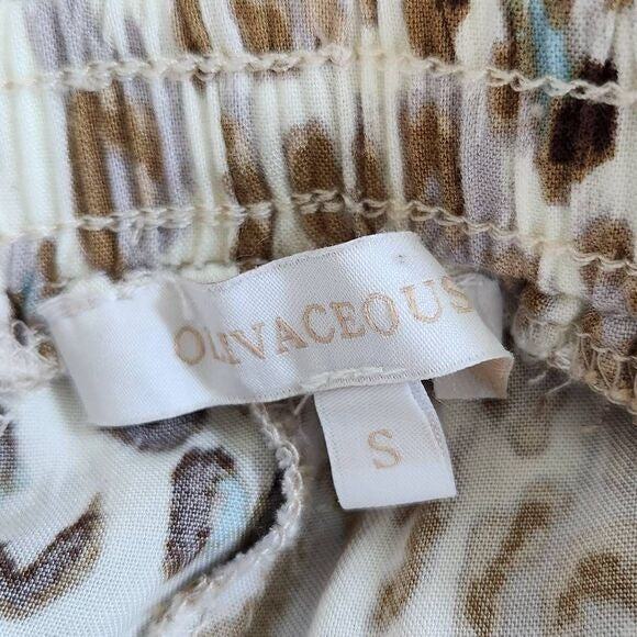 Olivaceous Cream Leopard Print Cropped Joggers with Raw Edge Accents Size Small