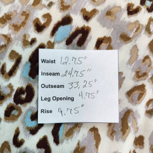 Olivaceous Cream Leopard Print Cropped Joggers with Raw Edge Accents Size Small