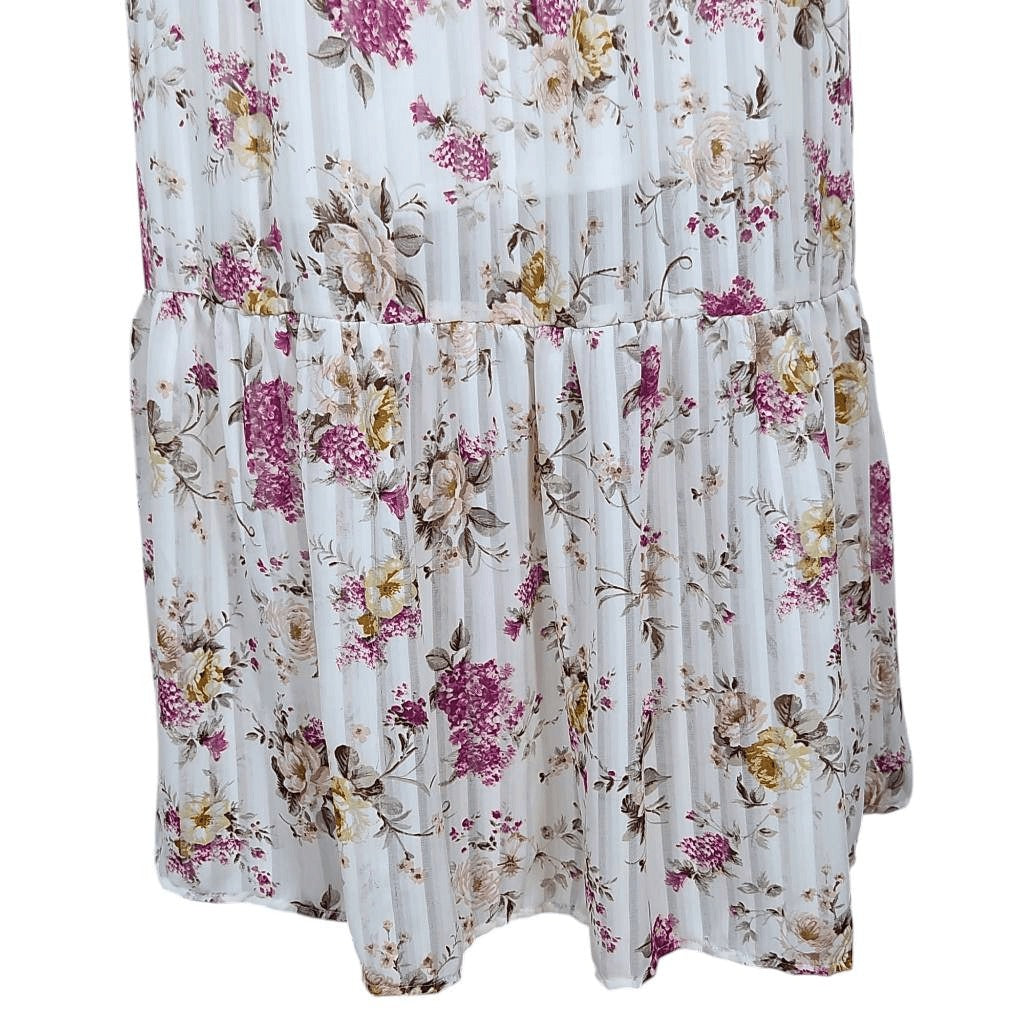 Indigo Rose White and Pink Floral Boho Midi Dress Size Large Wedding Guest Dress