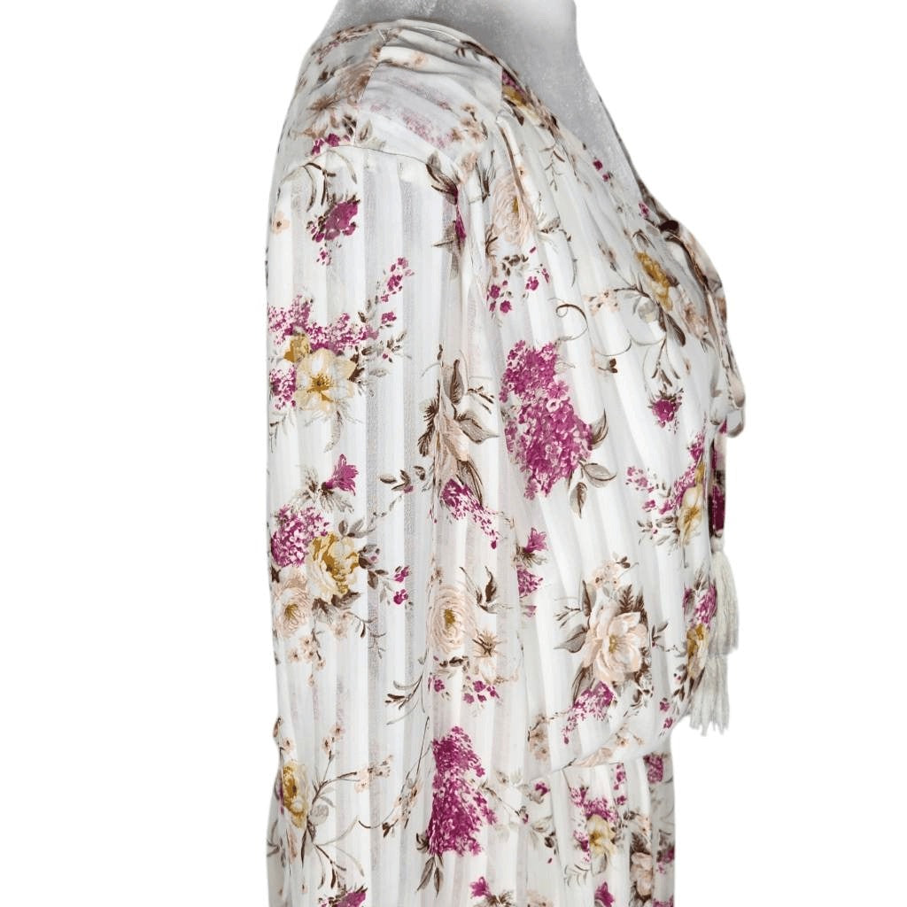 Indigo Rose White and Pink Floral Boho Midi Dress Size Large Wedding Guest Dress