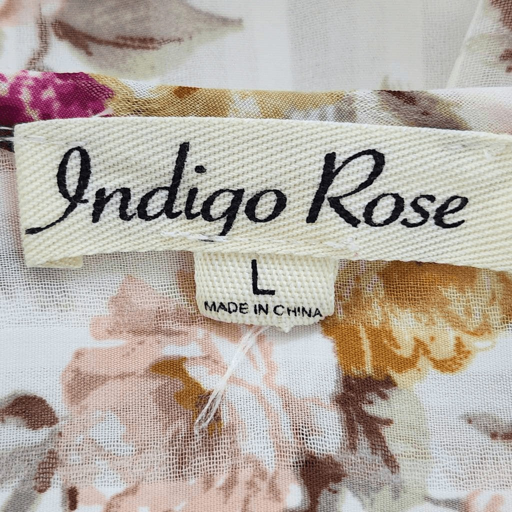 Indigo Rose White and Pink Floral Boho Midi Dress Size Large Wedding Guest Dress